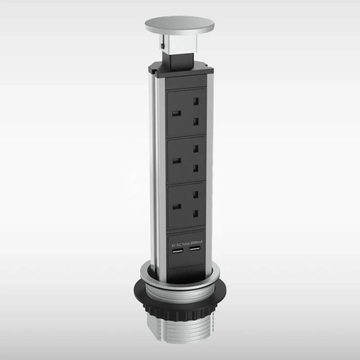 Sensio SensioPod E 3 Sockets & USB Pop Up Socket | Aluminium